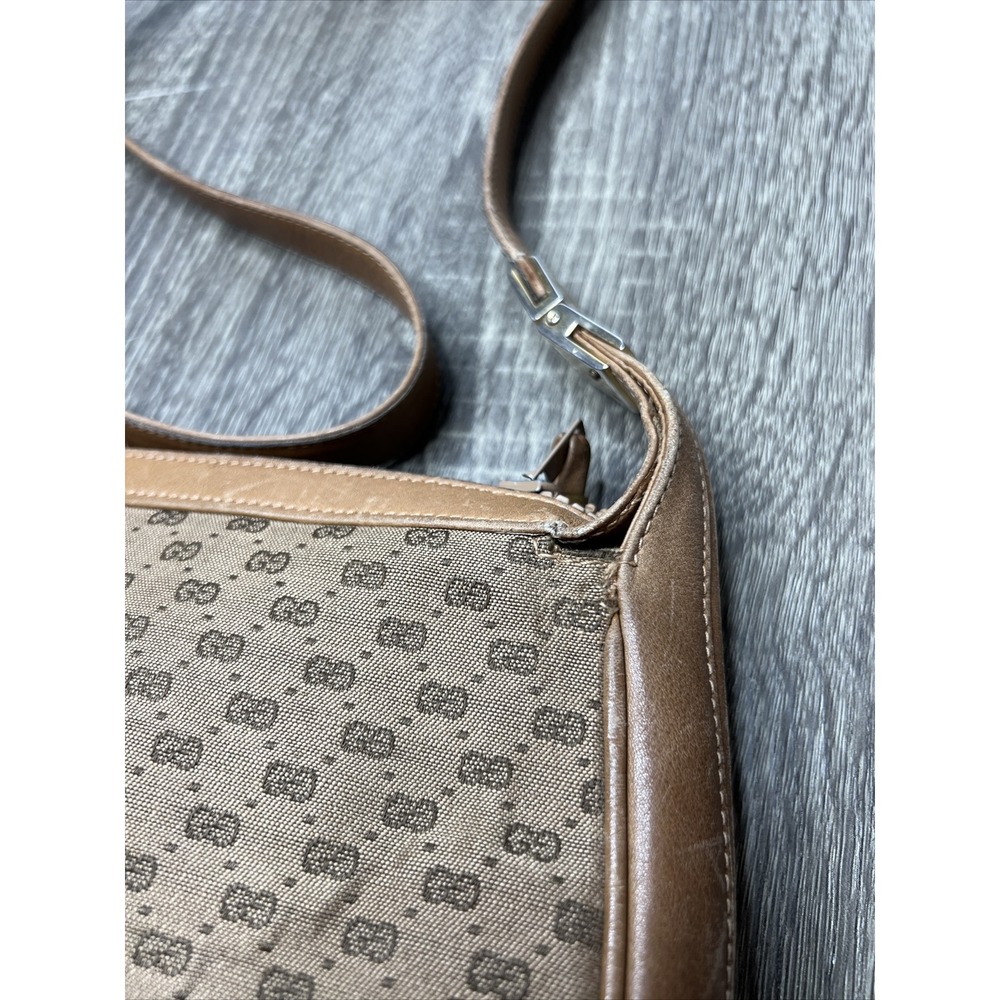 GUCCI Micro Sherry Line GG Bit Canvas Brown Leather Shoulder Bag Purse VTG Rare! - Picture 9 of 16